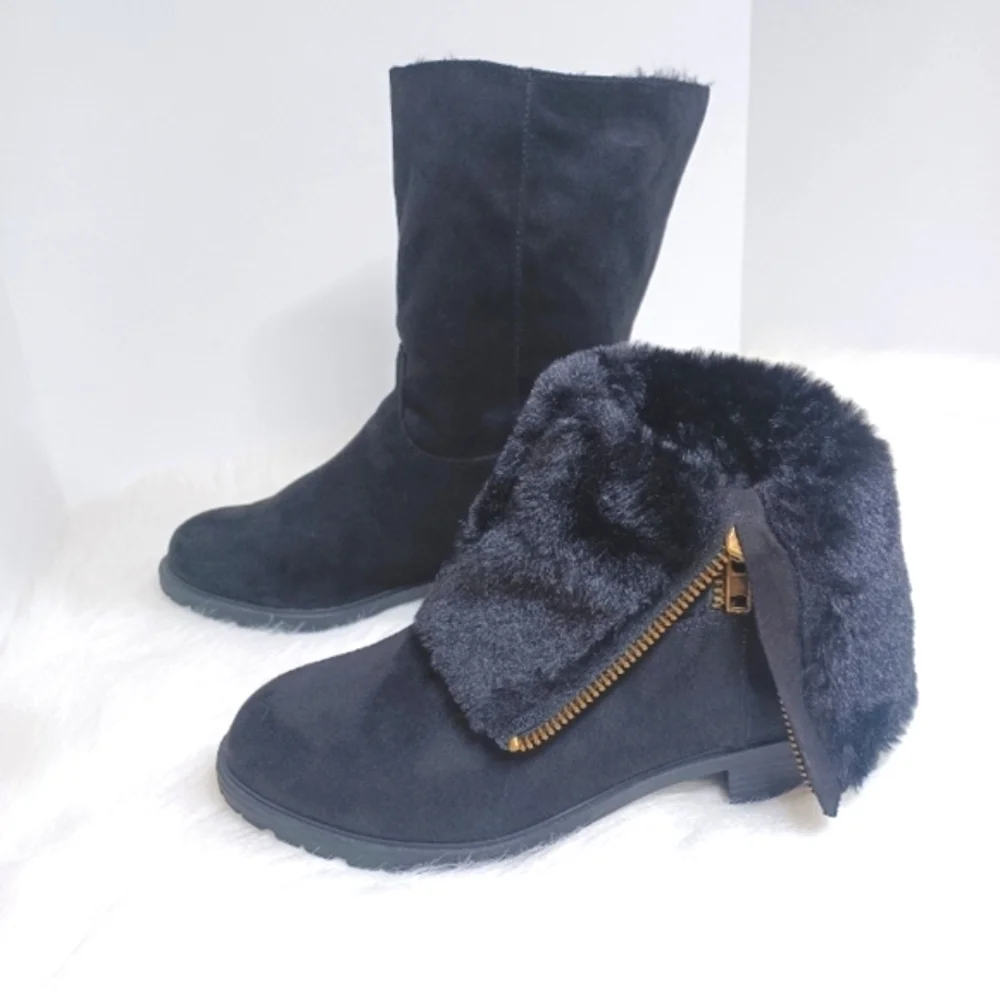NWT Lane Bryant Boots 3 Ways to Wear Black Suede like Fur like Material Size 11W